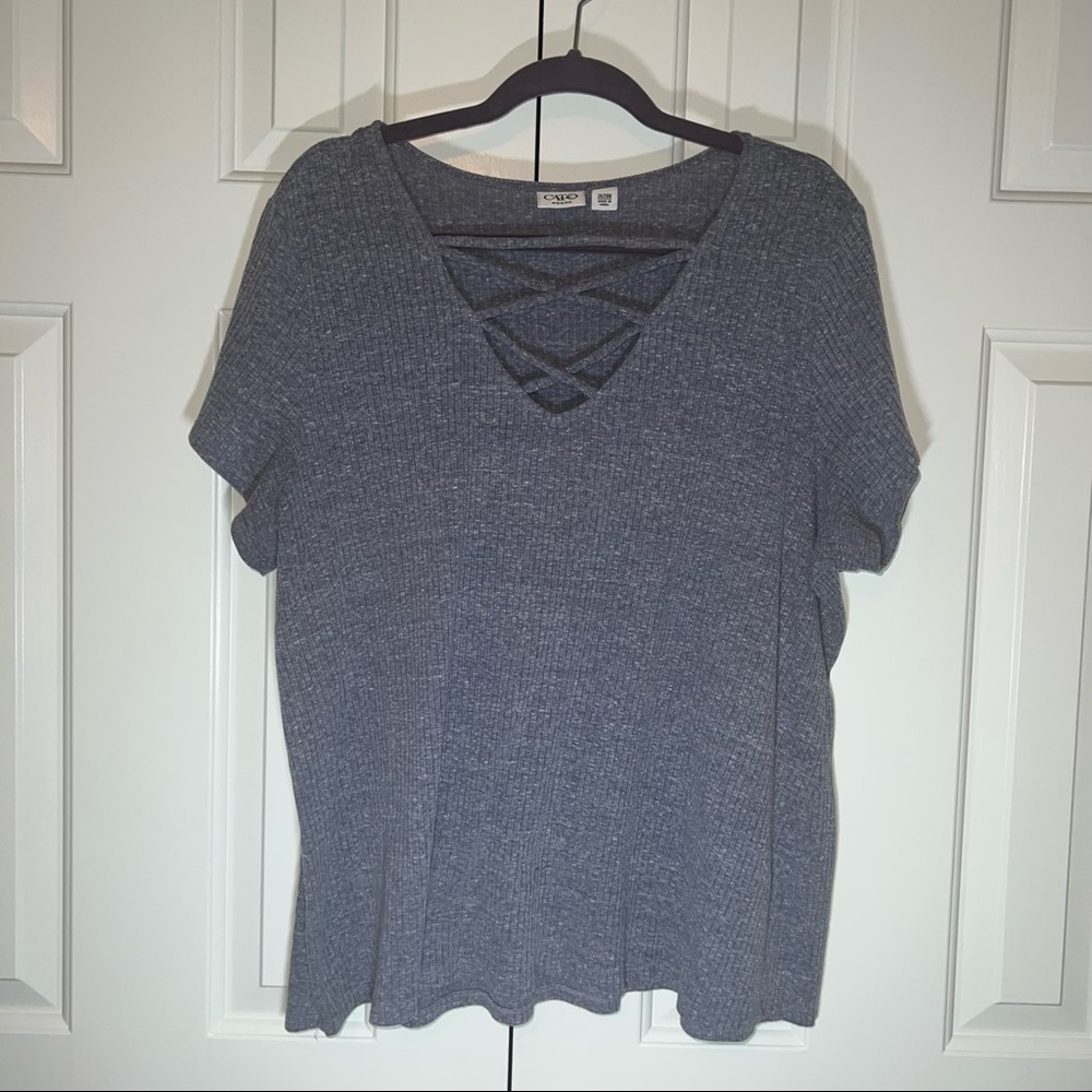 Cato Rib Knit Criss Cross Neck Purple Blouse, Size 26W/28W